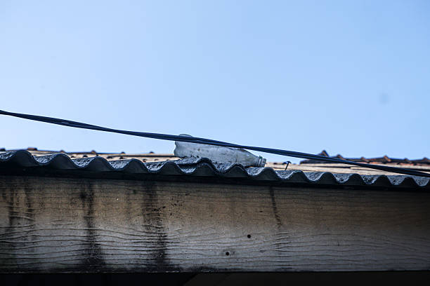 building with a metal roof and a window, highlighting issues related to metal roofs.