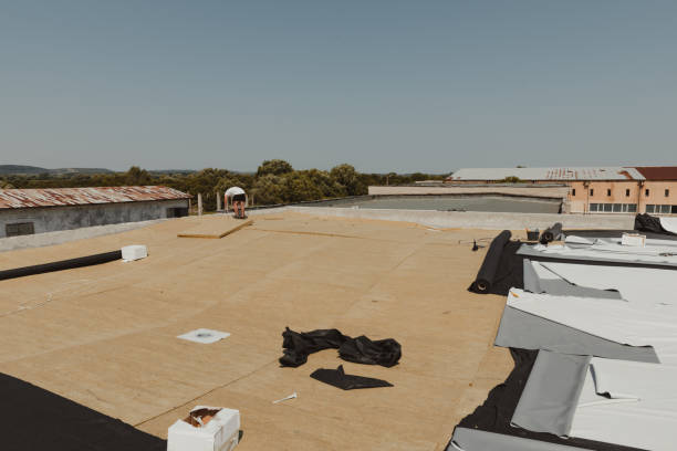  flat roof overlooking the ocean, showcasing a clear view of the water and sky, part of a roof replacement project.